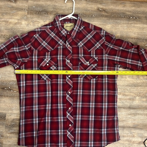 Men’s Wrangler red and white plaid pearl snap long sleeve shirt with pockets XL - Picture 9 of 10